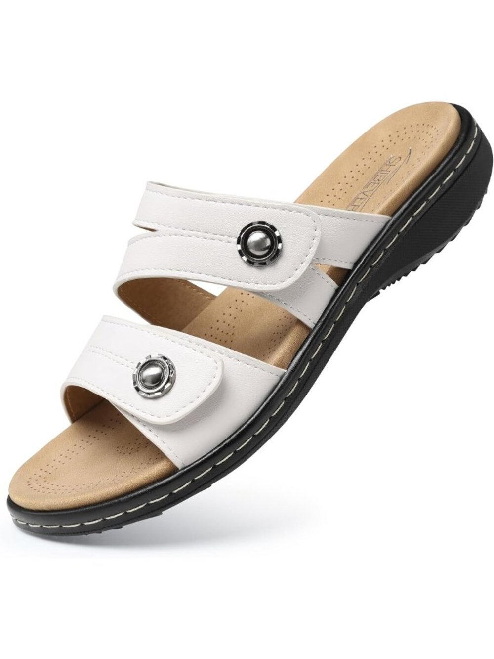 Women's White 1 Dressy Flat Comfortable Arch Support Non Slip Walking Sandal